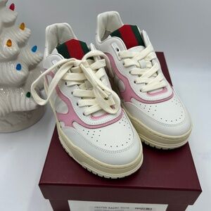Women’s Gucci, re-web leather sneakers, pink and white size 37.5 made in Italy